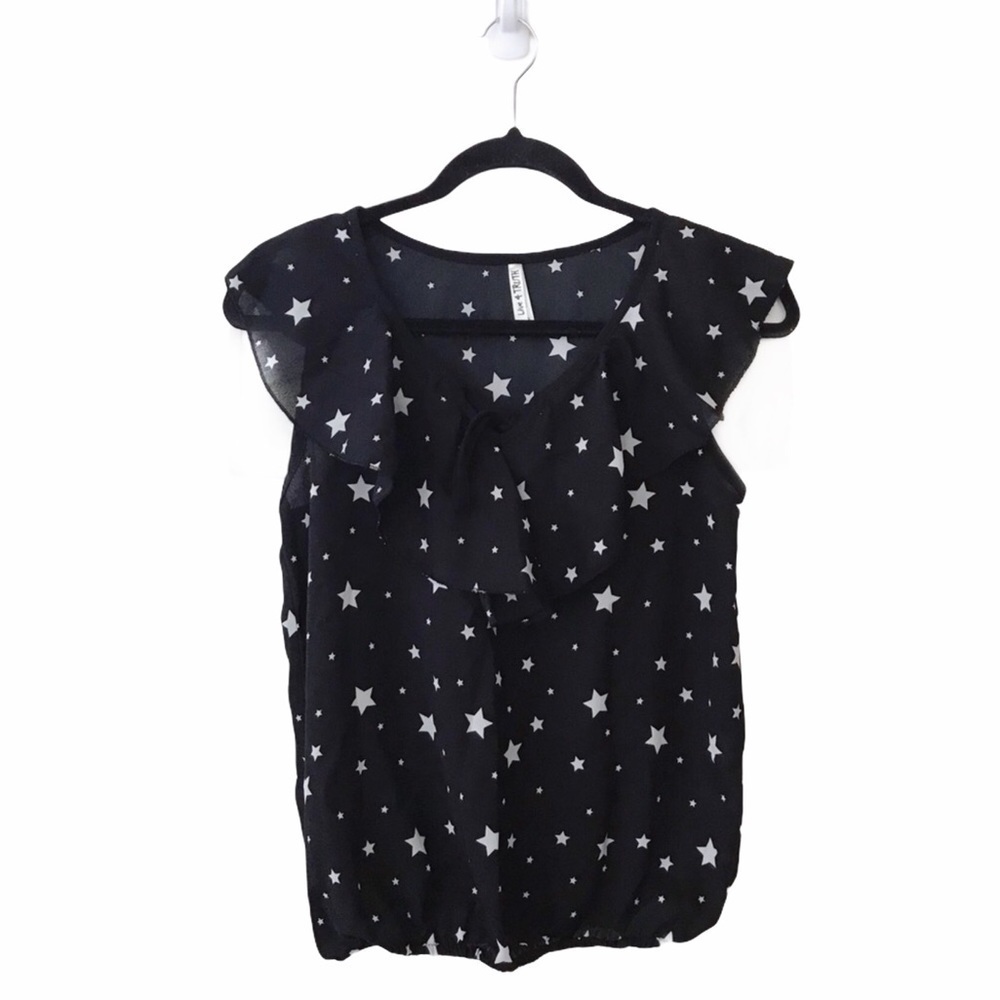 Black Star Print Sleeveless Top
